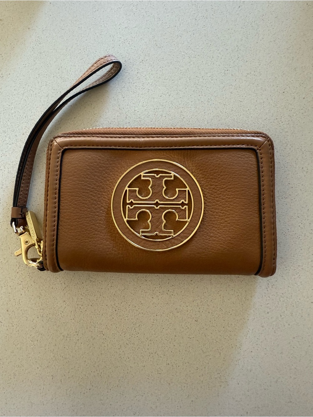 Tory Burch Tan Leather Wristlet with Gold Hardware